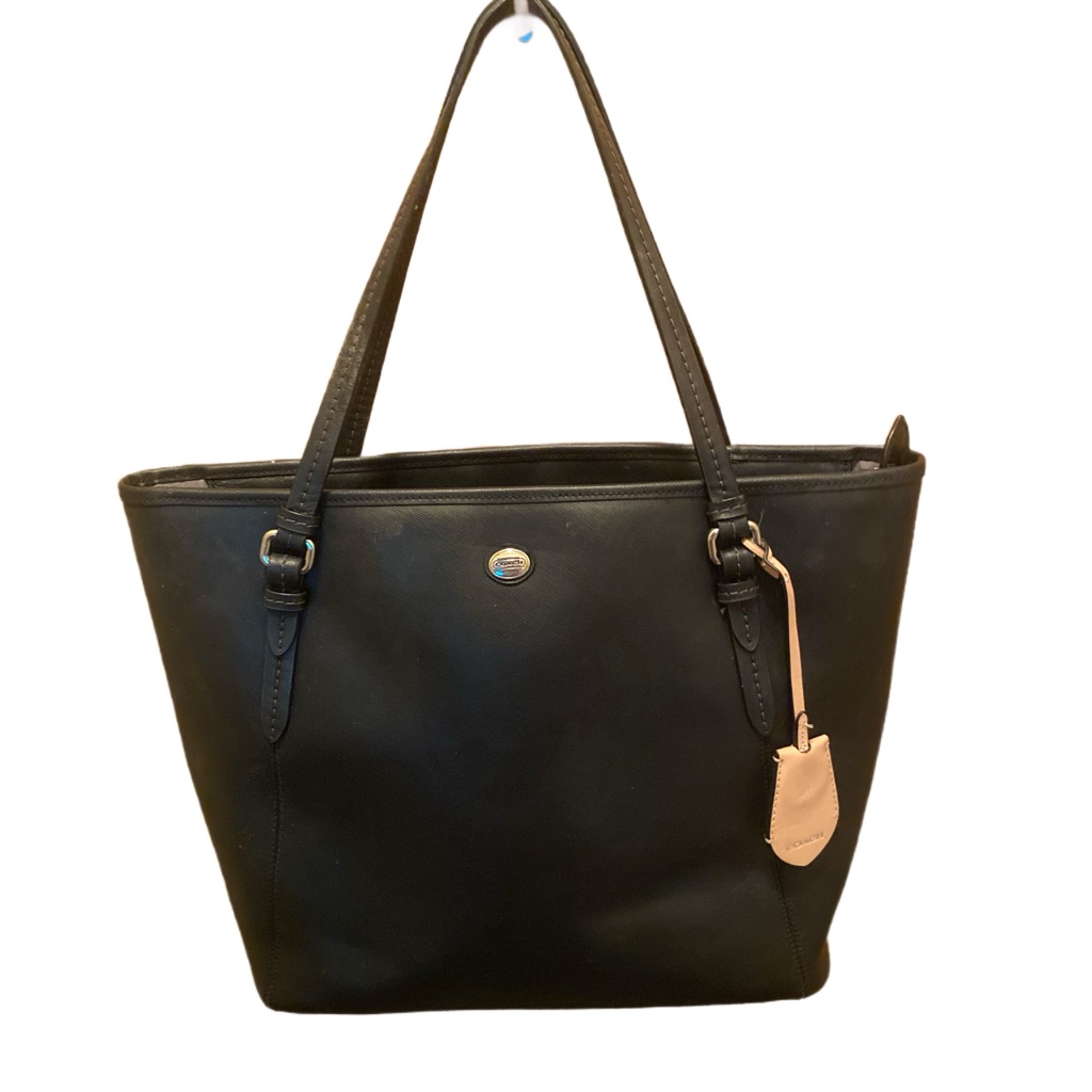 Coach Black Leather Tote Bag With Structured Design